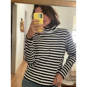 Black White Striped Cotton Turtleneck Size Large